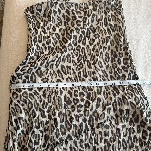Theory Silk Slip Dress Sz 4 Asymmetrical Waist Maxi Leopard Crinkle Boho Gypsy - Picture 11 of 13